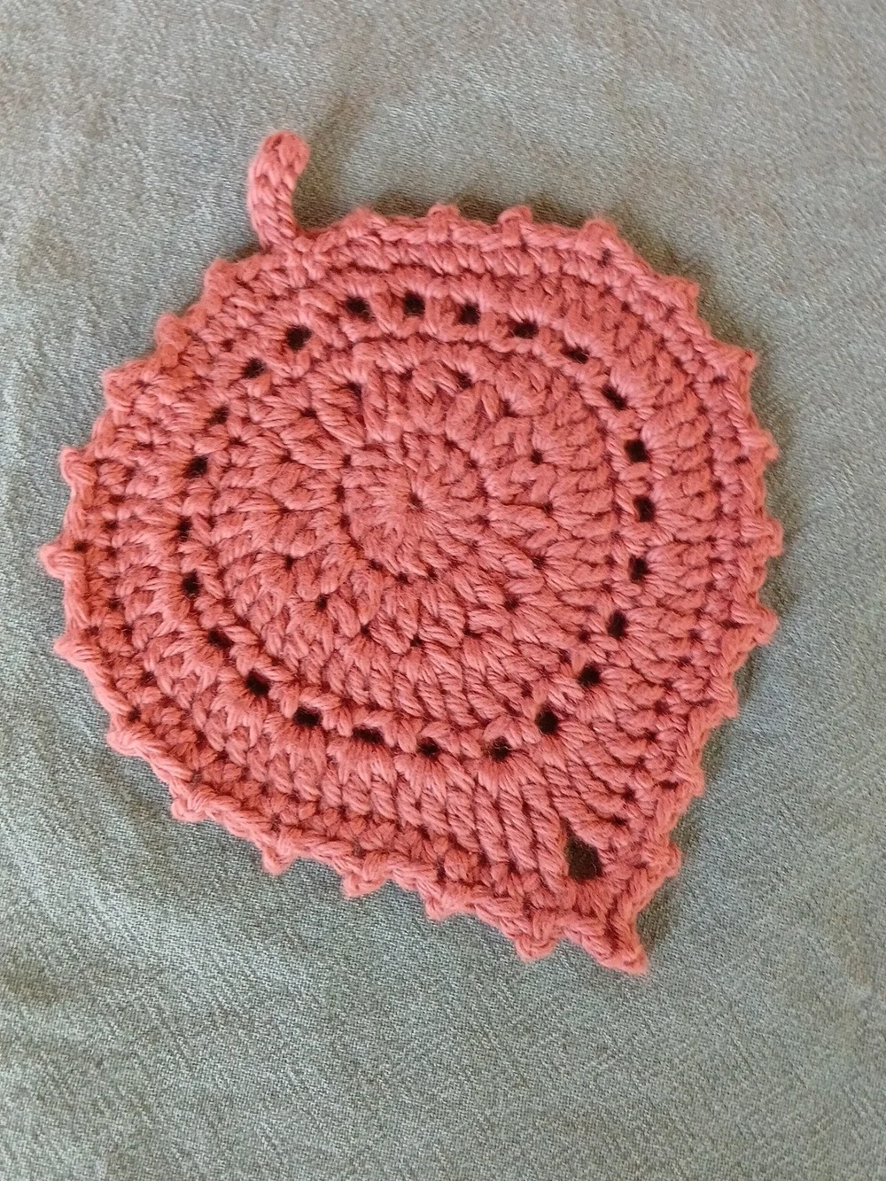 Hand-Crocheted Leaf Shaped Coaster— Cream, Coral, Sage, Tan